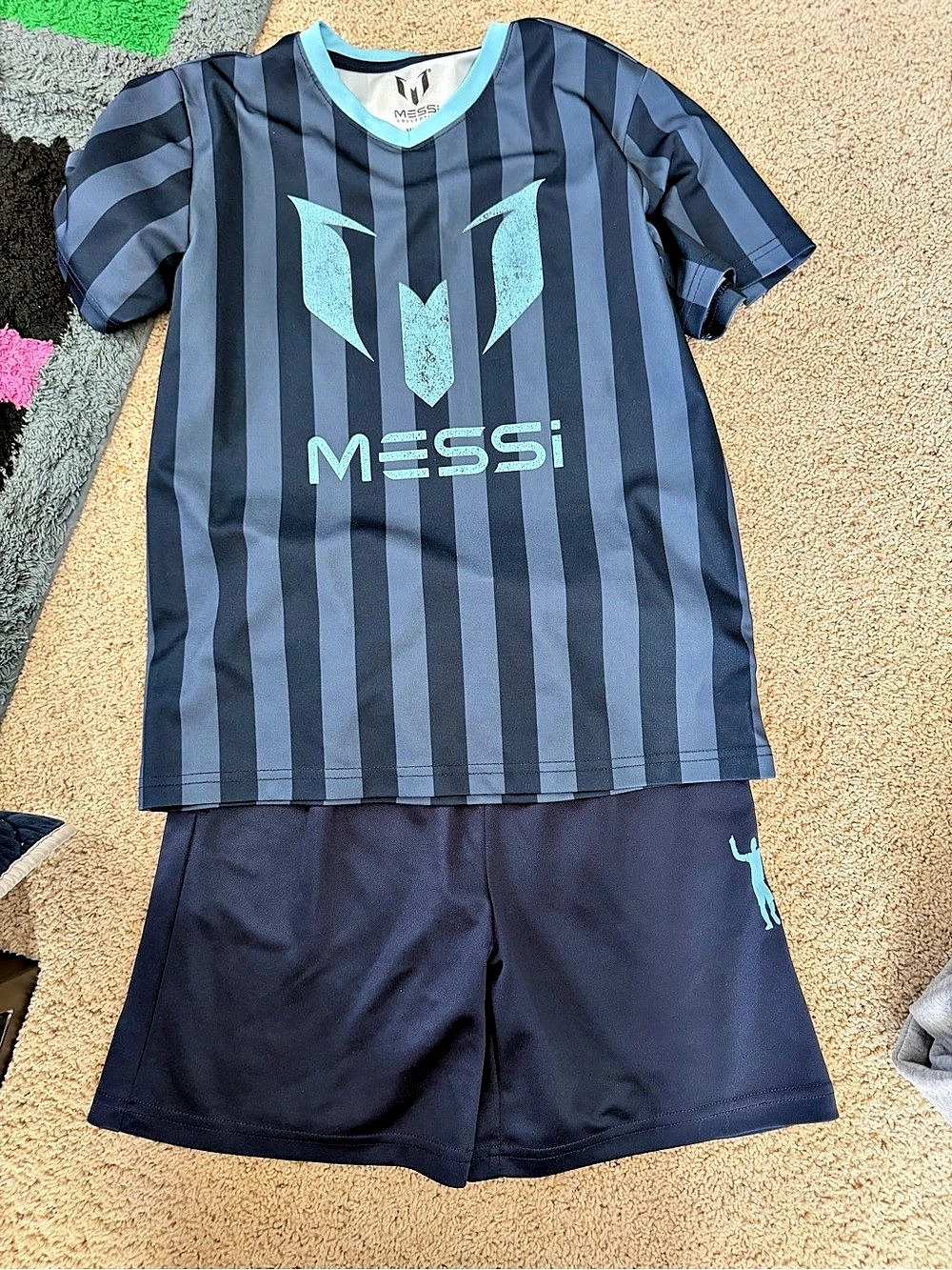 Messi Collection Striped Soccer Set in Blue & Black Size Medium